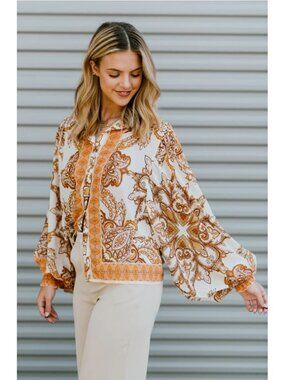 Flying Tomato Paisley Baroque Balloon Sleeve Blouse